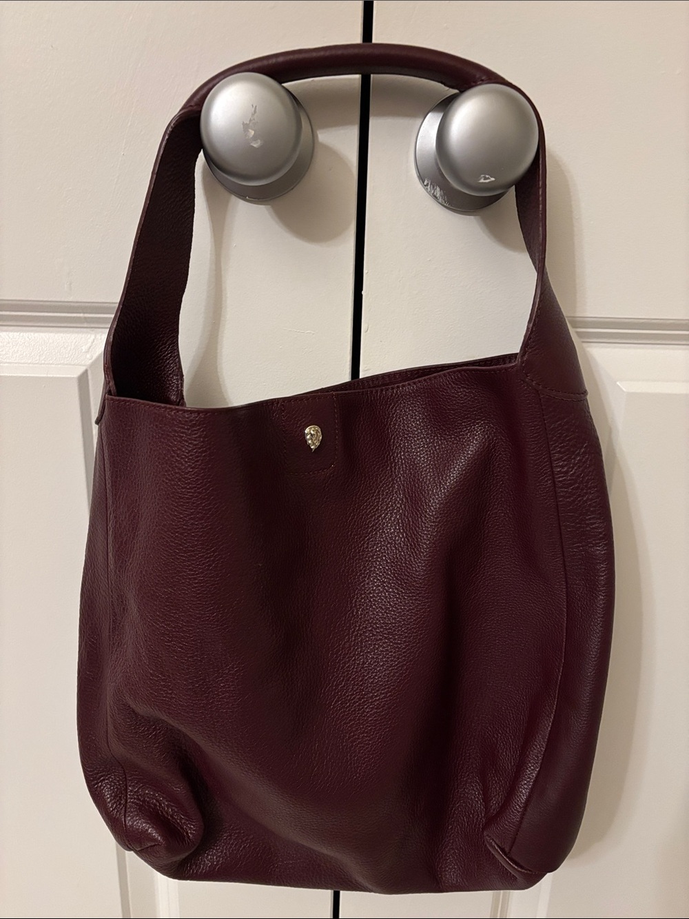 Pebbled Leather Shoulder Hobo Bag in Burgundy